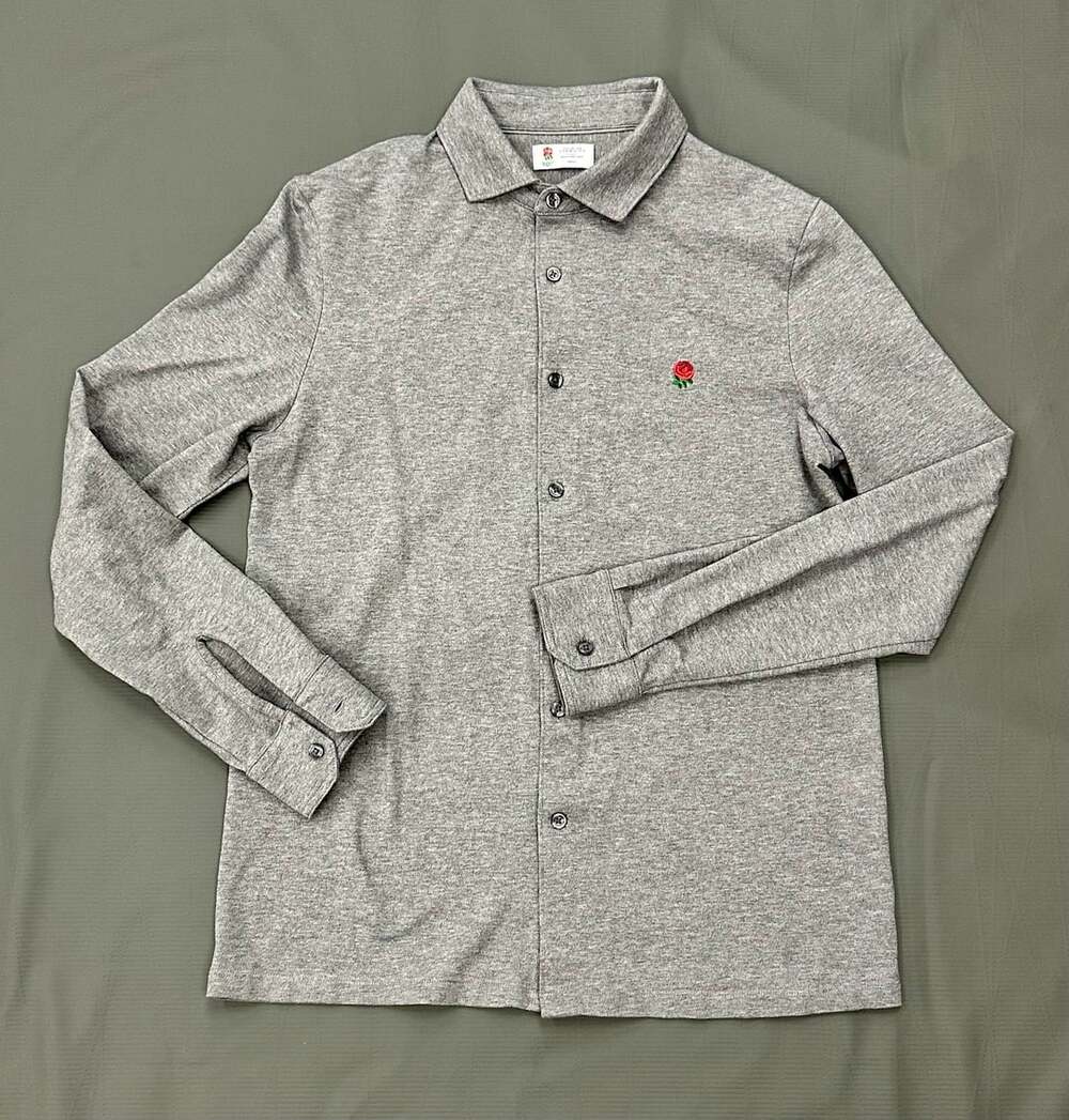 Charles Tyrwhitt England Rugby Grey Long Sleeve Knit Button Up Shirt